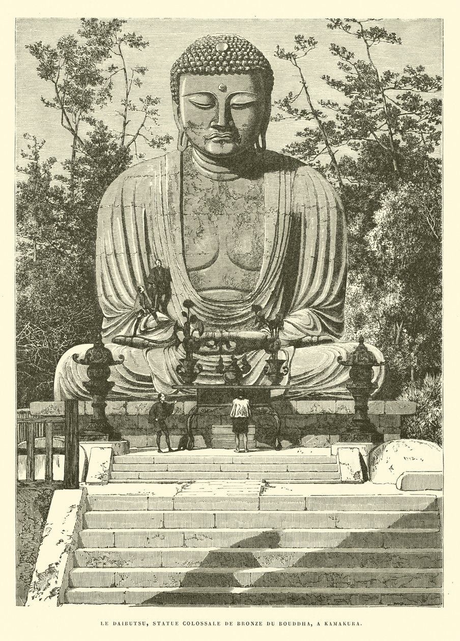 Le Daibutsu, Statue Colossale de Bronze du Bouddha, a Kamakura (engraving) - French School
