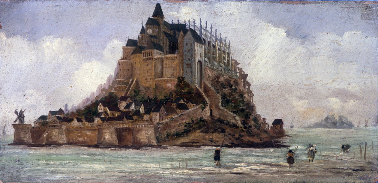 Le Mont Saint-Michel à marée basse - French School