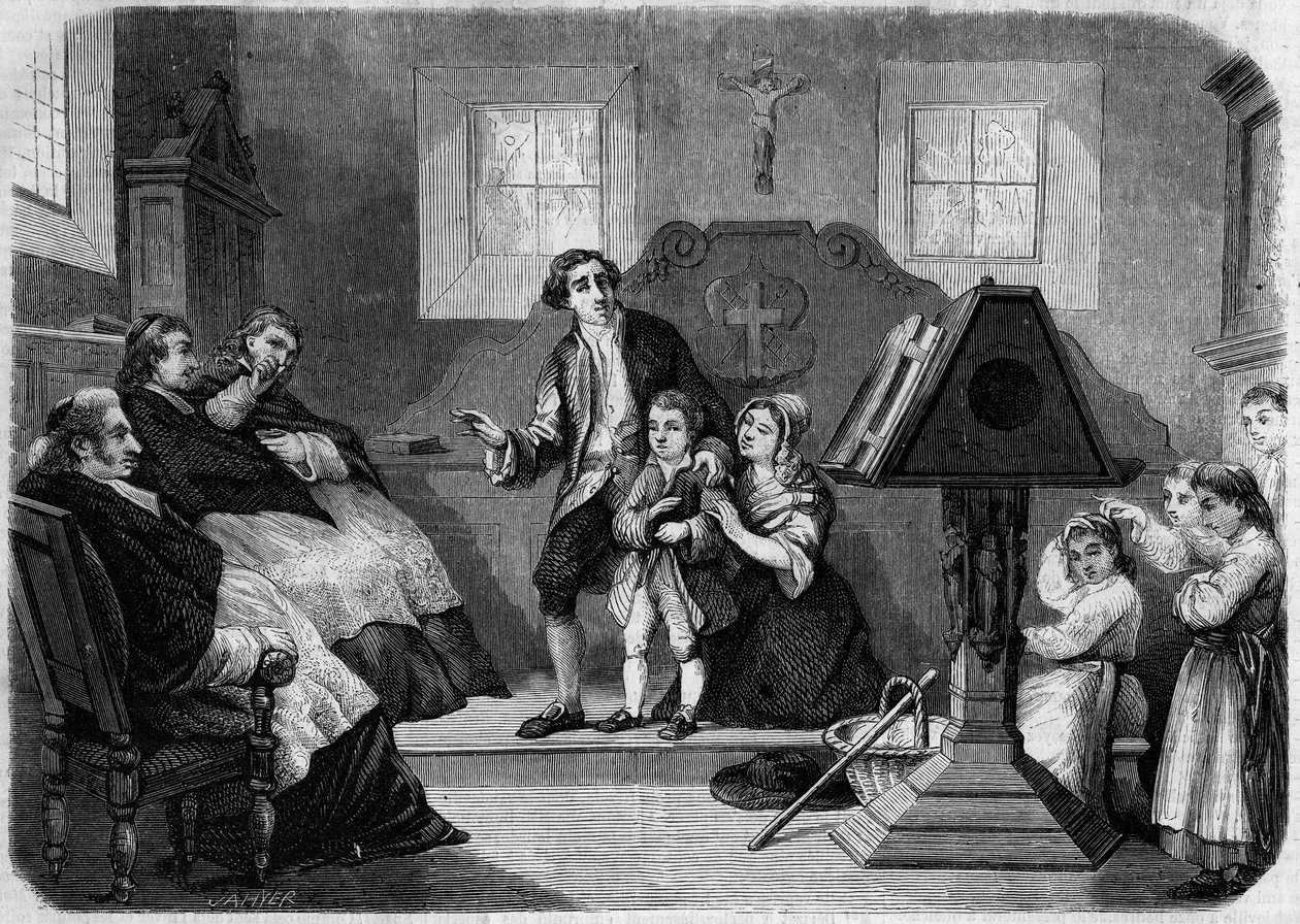 Le Salon de 1857 - Premier début de Lesueur, compositeur de musique, par Laurent Detouche. Jean François Lesueur (1760-1837), en tant que garçon de chœur. Gravure dans « Le Monde Illustré » n°22 du 12 septembre 1857. - French School