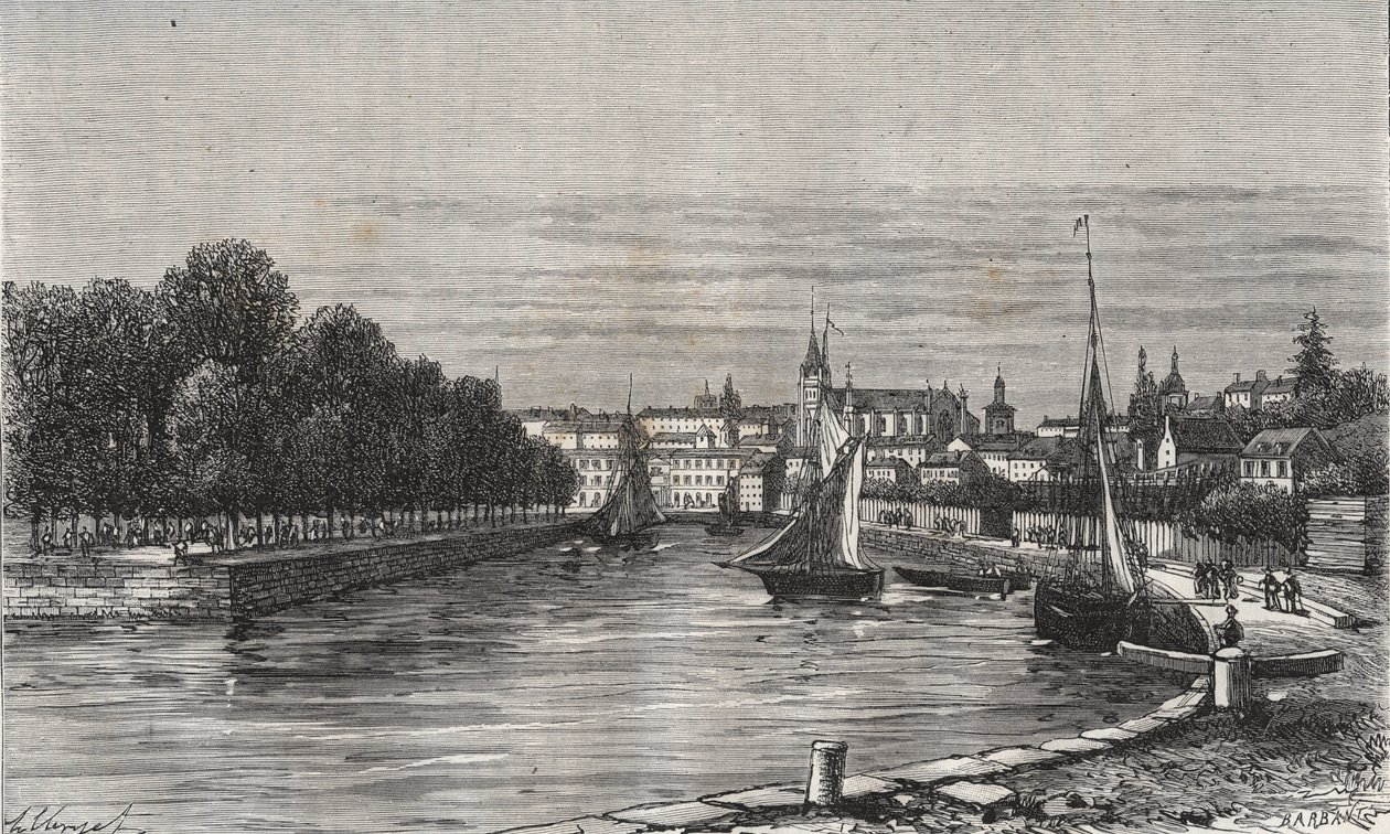 Le port de Vannes (Morbihan, France) - gravure dans "La France illustrée : géographie, histoire, administration statistique" par V.A. Malt-Brown. 1884 - French School