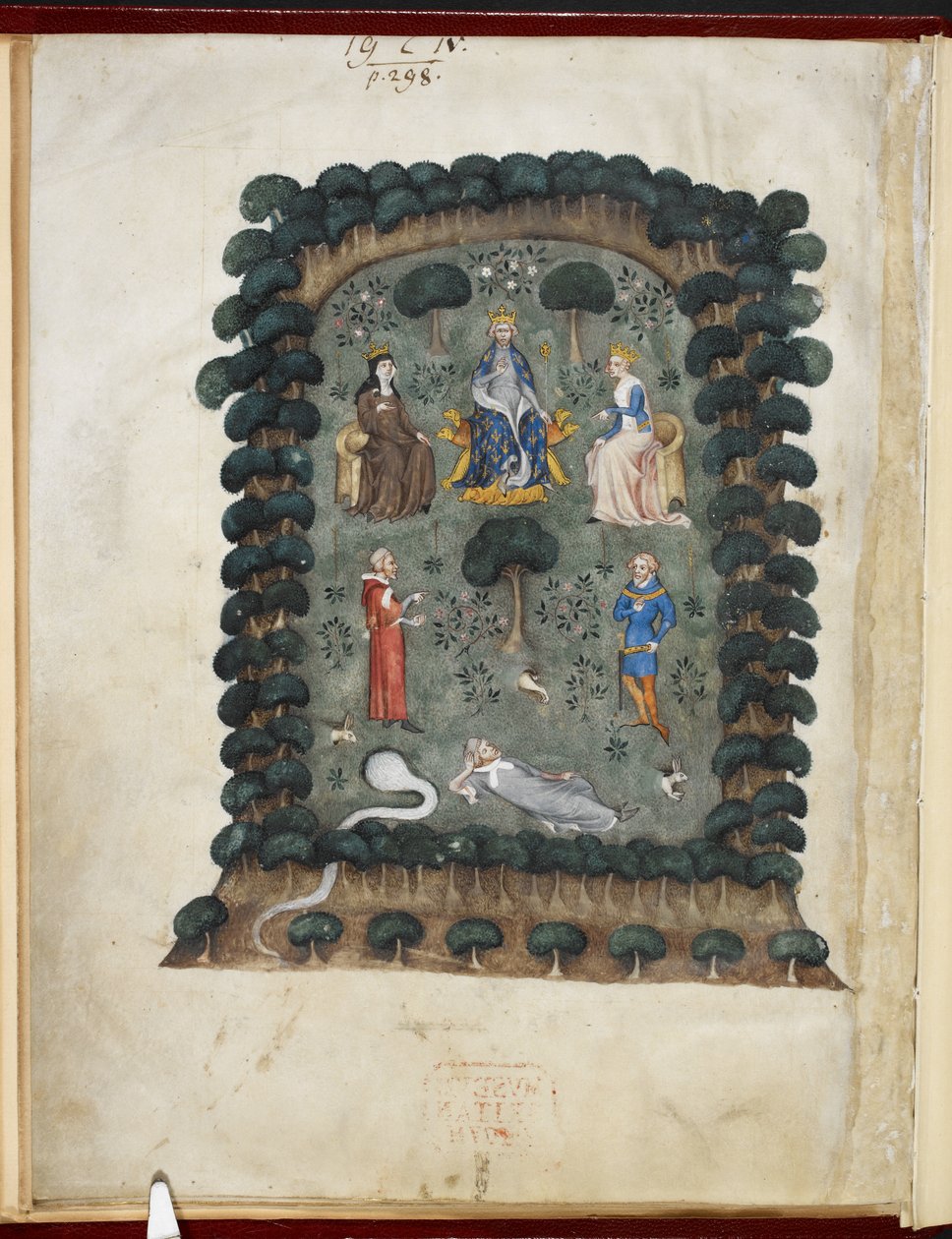 Le songe du vergier, attribué à Évrart de Trémaugon, Royal MS 19 C IV, f.1v - French School