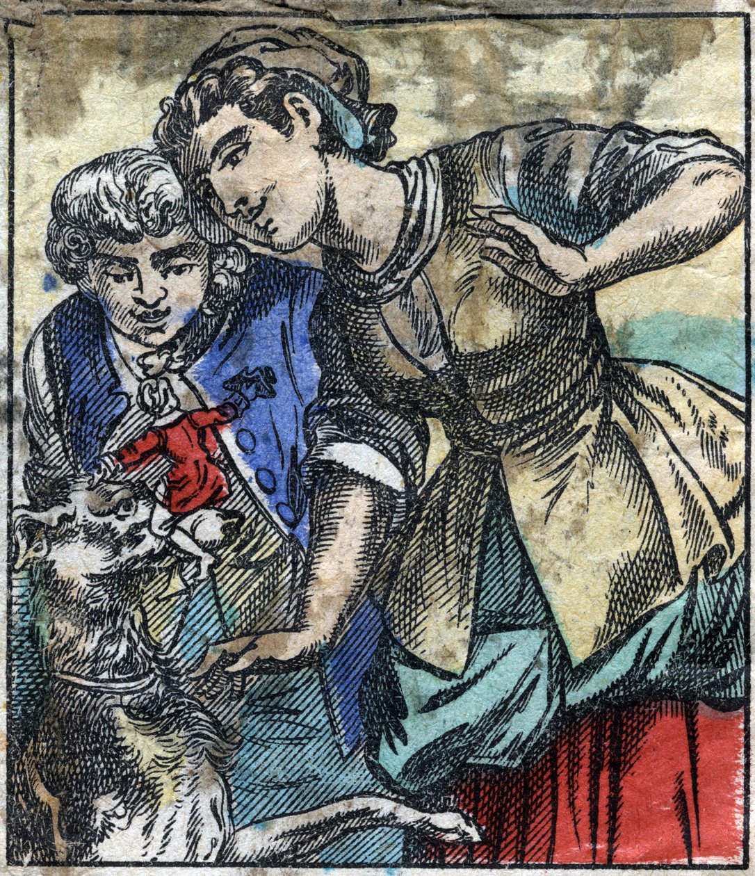 Lemuel Gulliver au pays des géants de Brobdingnag. Illustration pour "Les Voyages de Gulliver" de Jonathan Swift (1667-1745). Imagerie d