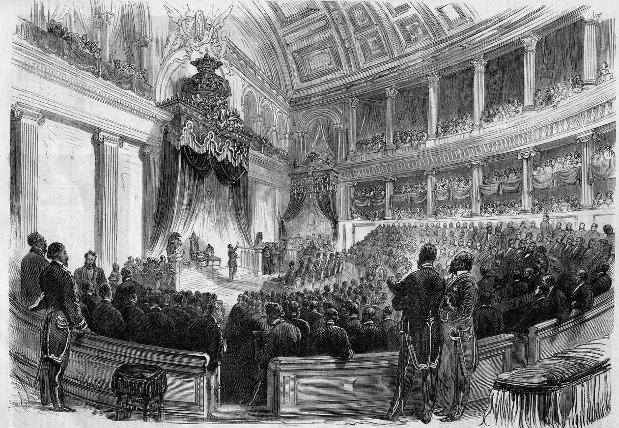 Léopold II (1835-1909), roi des Belges, prêtant serment devant les grands corps de l