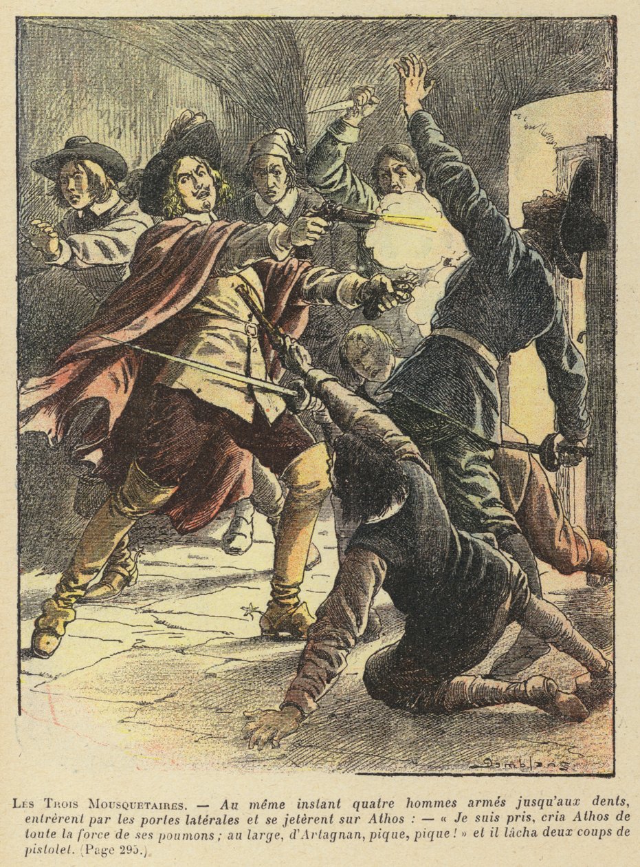 Les Trois Mousquetaires by Alexandre Dumas (colour litho) - French School