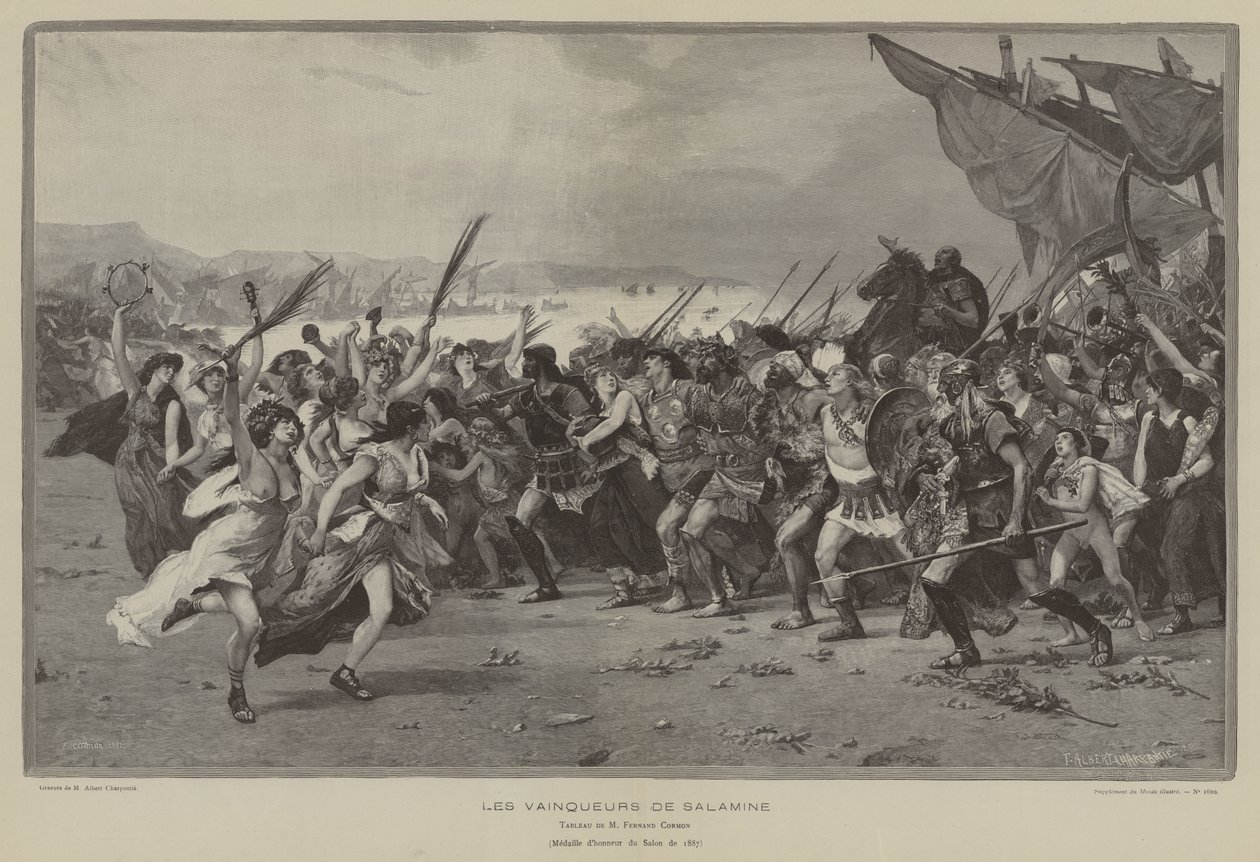 Les Vainqueurs de Salamine (engraving) - French School