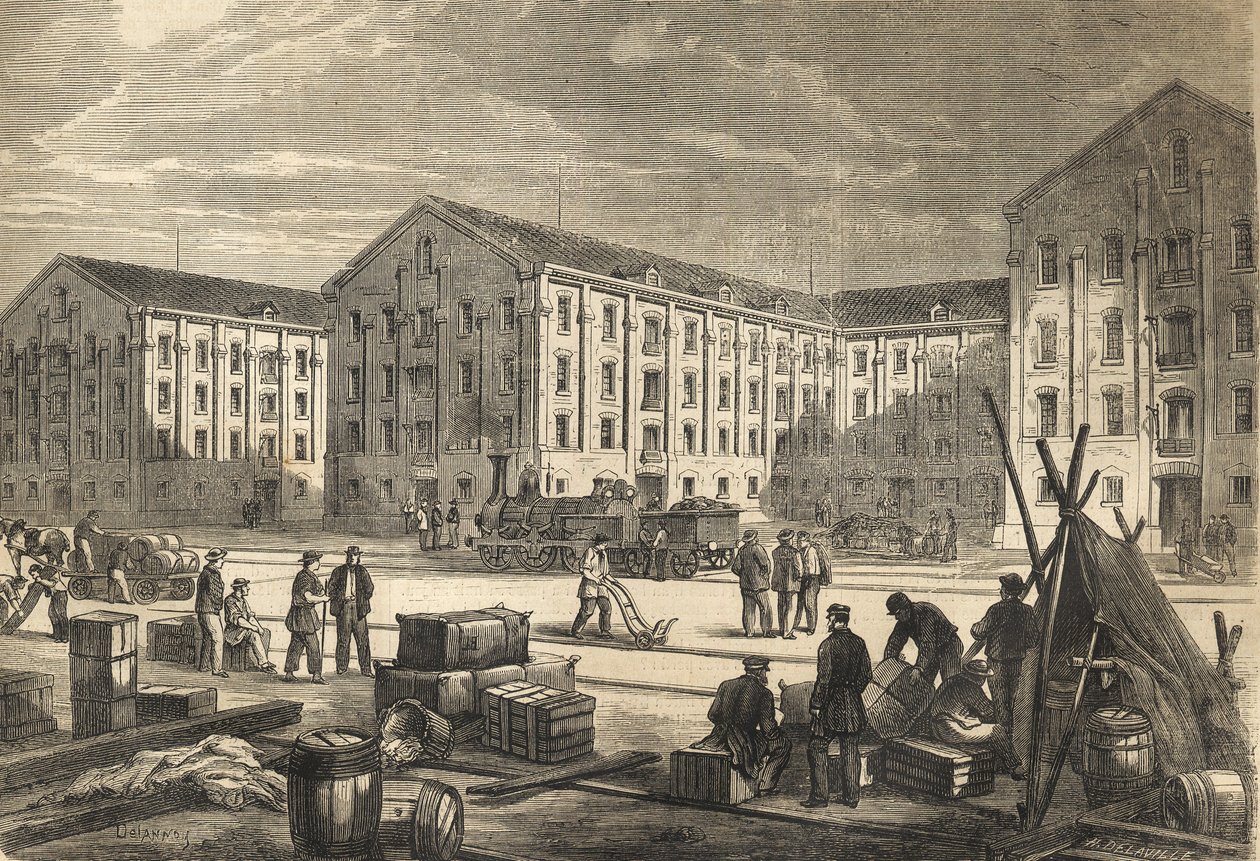 Les docks de Rouen en 1866 - Gravure - French School