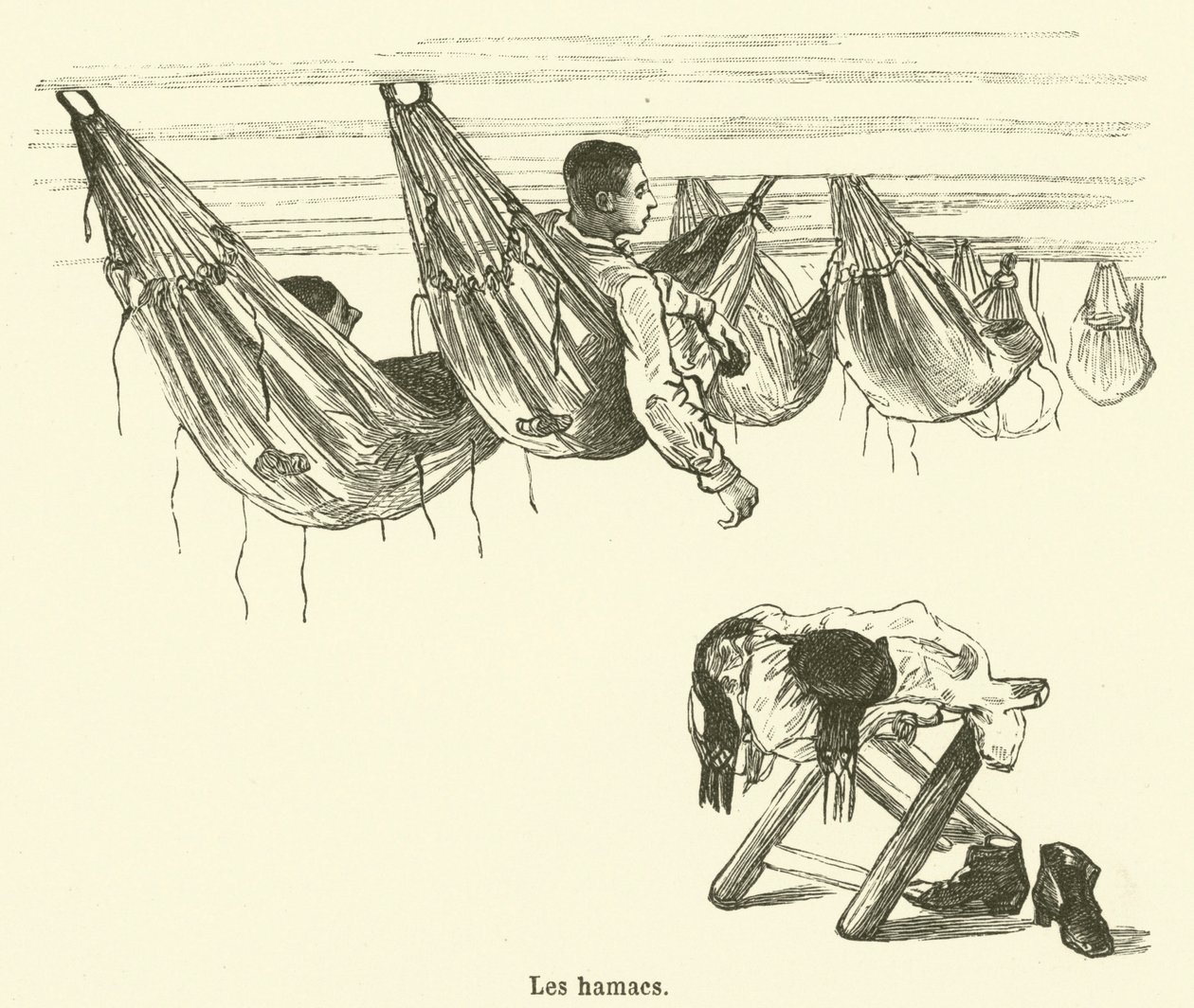 Les hamacs (engraving) - French School