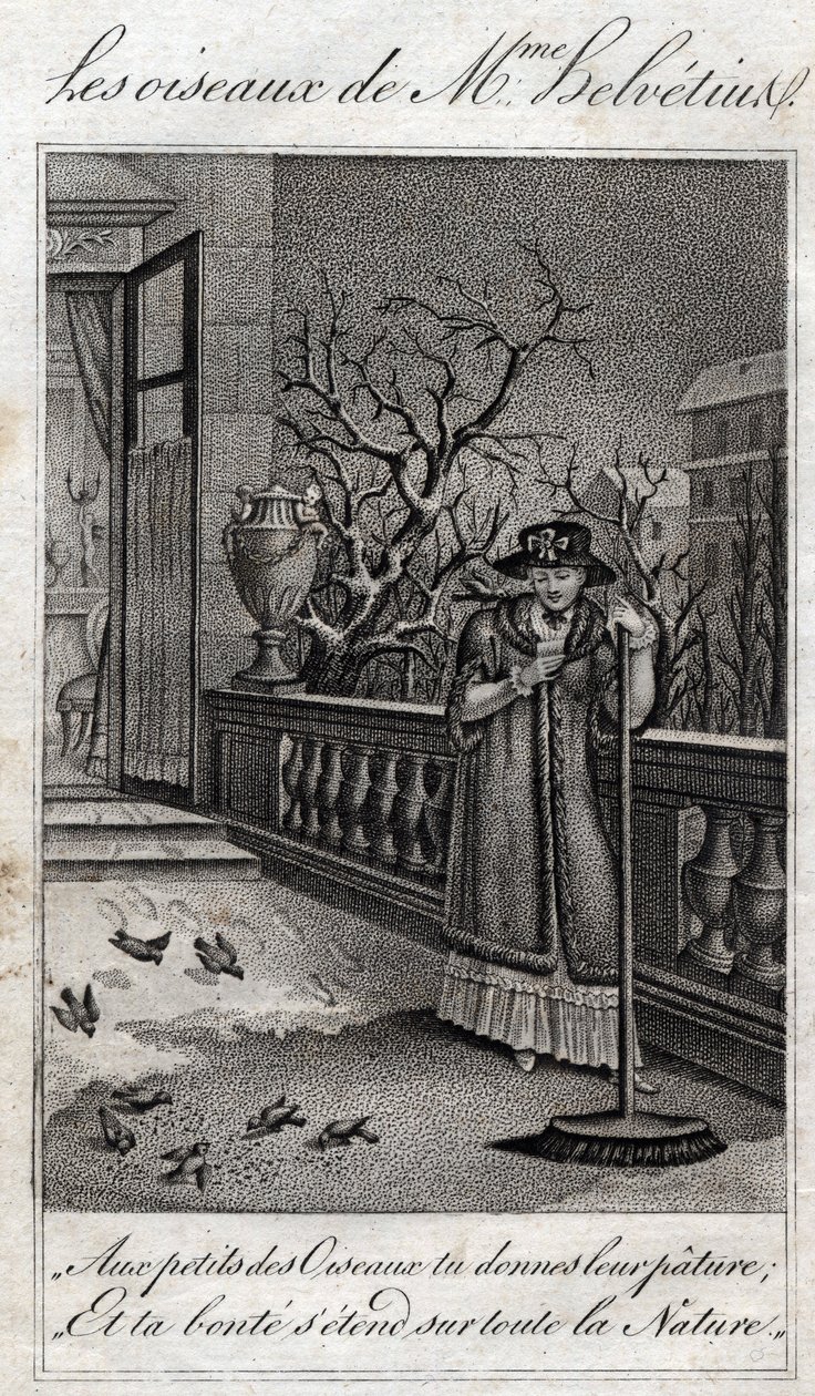 Les oiseaux de Madame Helvétius (Anne Catherine Helvétius) dans « Conseils à ma fille » par Jean Nicolas Bouilly (1763-1842). 1820. Collection privée - French School