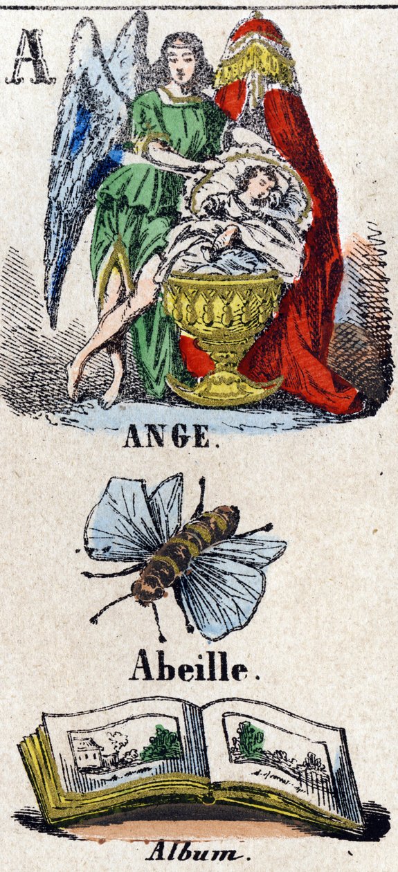 Lettre A comme Ange, Abeille et Album. Un ange protecteur près d