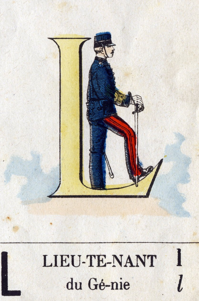 Lettre L comme lieutenant. Alphabet militaire. Imagerie d