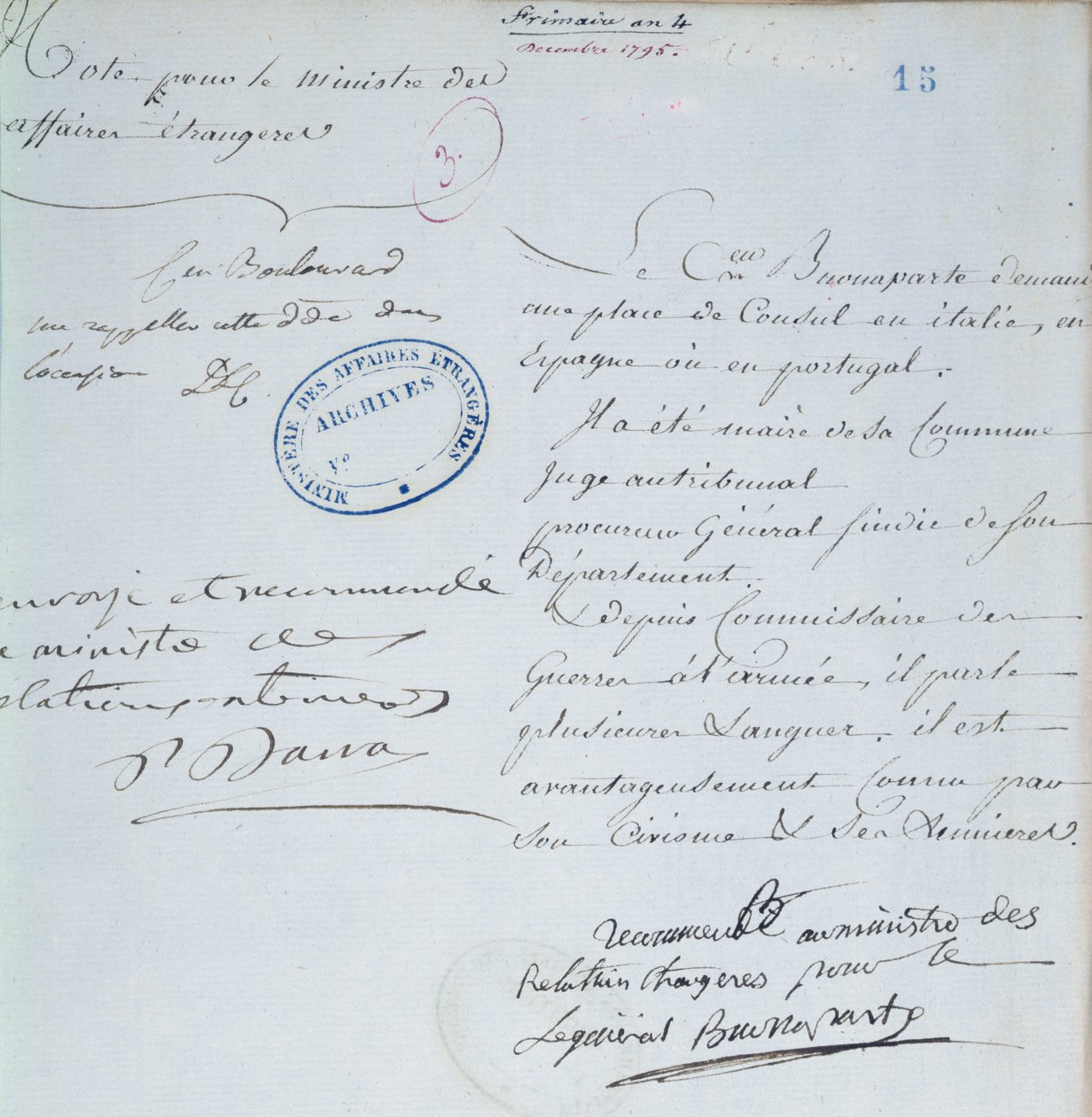 Lettre de recommandation signée par Napoléon Bonaparte (1769-1821) pour son frère, Joseph (1768-1844) décembre 1795 - French School