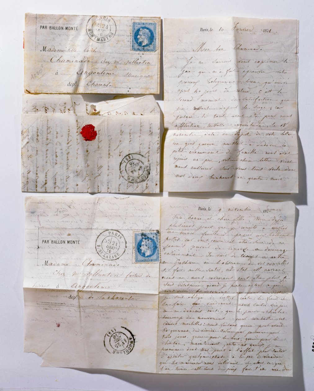 Lettres envoyées à Paris par ballon pendant le siège de 1871 - French School