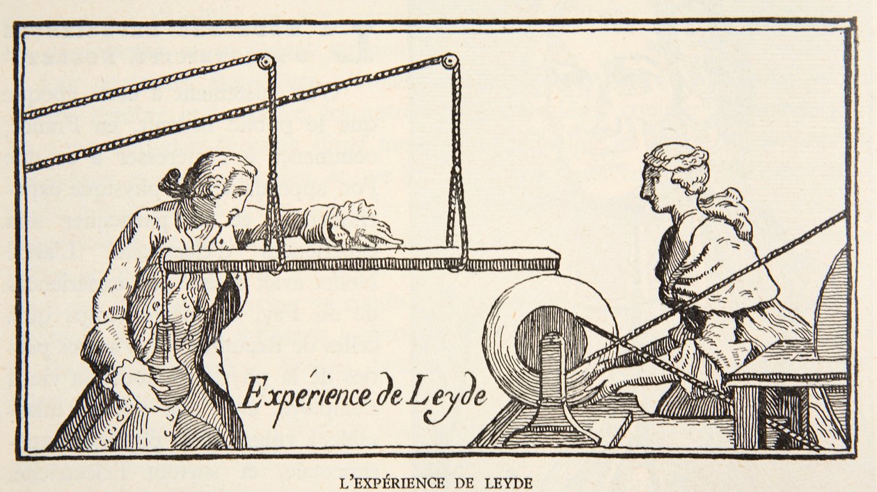 Expérience de Leyde, copie par Boris Mestchersky, illustration de Histoire de la Nation Française, Sciences, Volumes I & II, par Gabriel Hanotaux, 1924 - French School