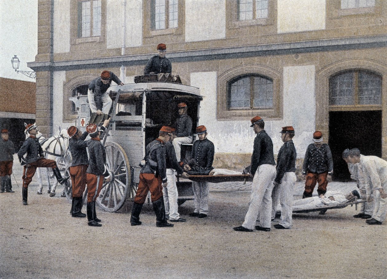 Chargement des blessés dans une ambulance - dans "Album militaire - Train des équipages" - French School