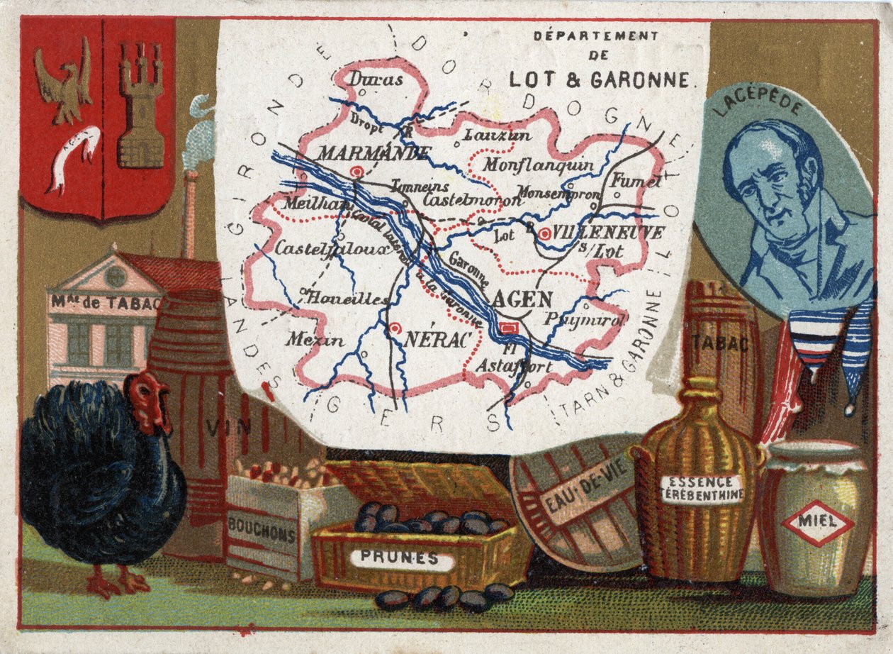 Lot-et-Garonne (47), Aquitaine, France. Usine de tabac, élevage de dindes, vin, bouchons, prunes, eau-de-vie, essence de térébenthine. Portrait de Bernard Germain Étienne de Laville-sur-Illon, Comte de Lacépède - French School