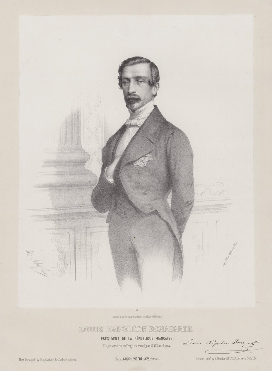 Louis Napoléon Bonaparte, président de la République française, vers 1848 (lithographie) - French School