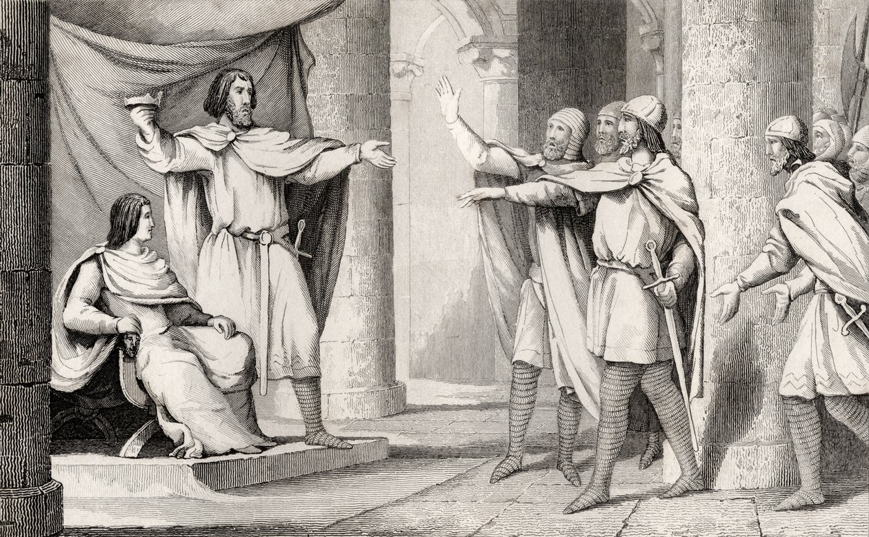 Louis V (967-87) le Fainéant montre sa couronne à ses partisans, de 