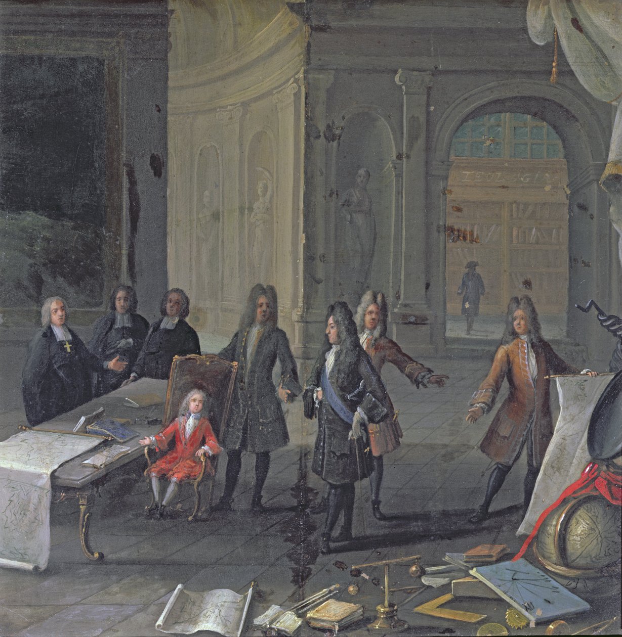 Louis XIV assistant à une leçon de son arrière-petit-fils, le futur Louis XV, vers 1715 - French School