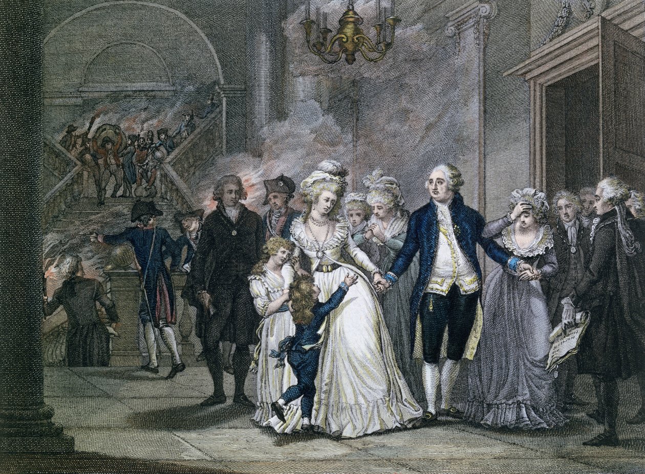 Louis XVI (1754-93) faisant ses adieux à sa famille, 20 janvier 1793, gravé par Reinier Vinkeles (1741-1816) et Daniel Vrydag (1765-1822) - French School