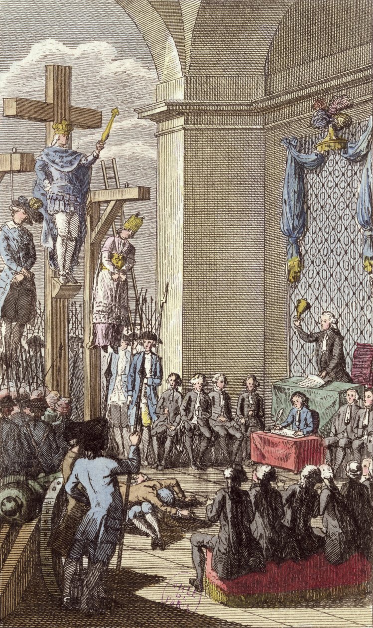 Louis XVI à son procès, crucifié entre la noblesse et le clergé, c.1792 - French School