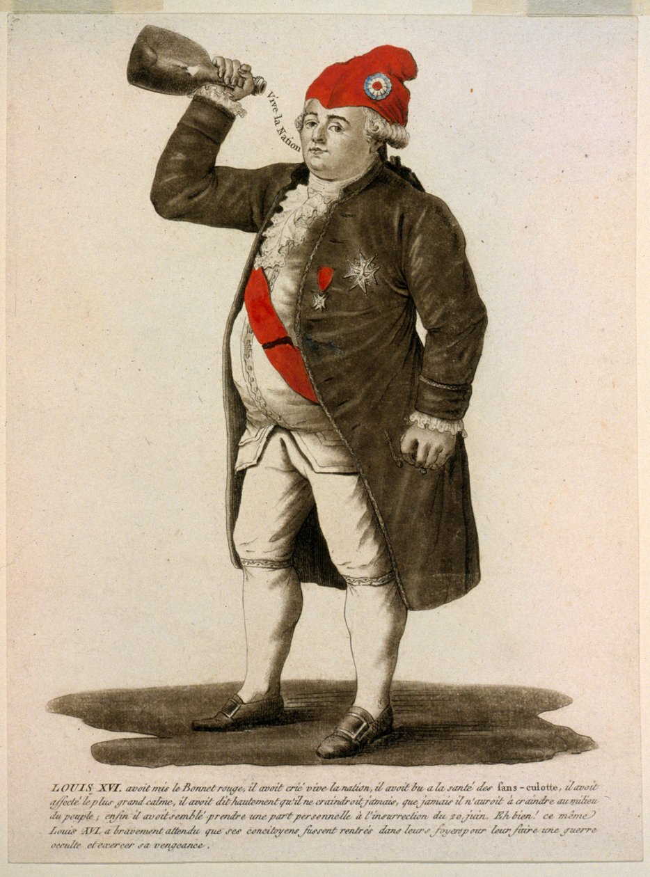 Louis XVI portant le bonnet rouge, criant 