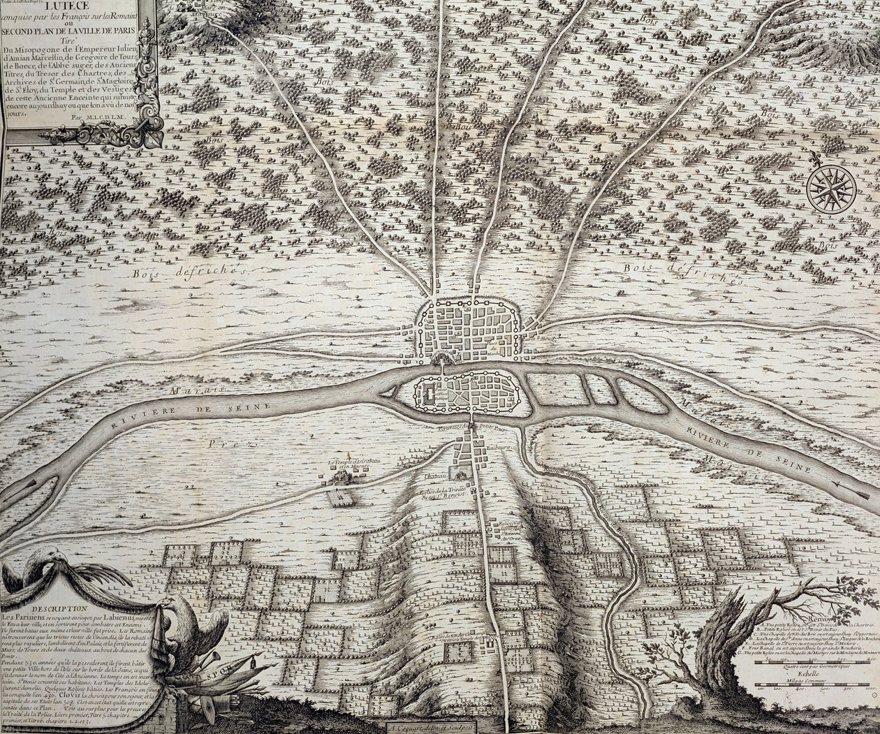 Lutetia ou le deuxième plan de Paris aux IVe et Ve siècles après J.-C., 1722 - French School