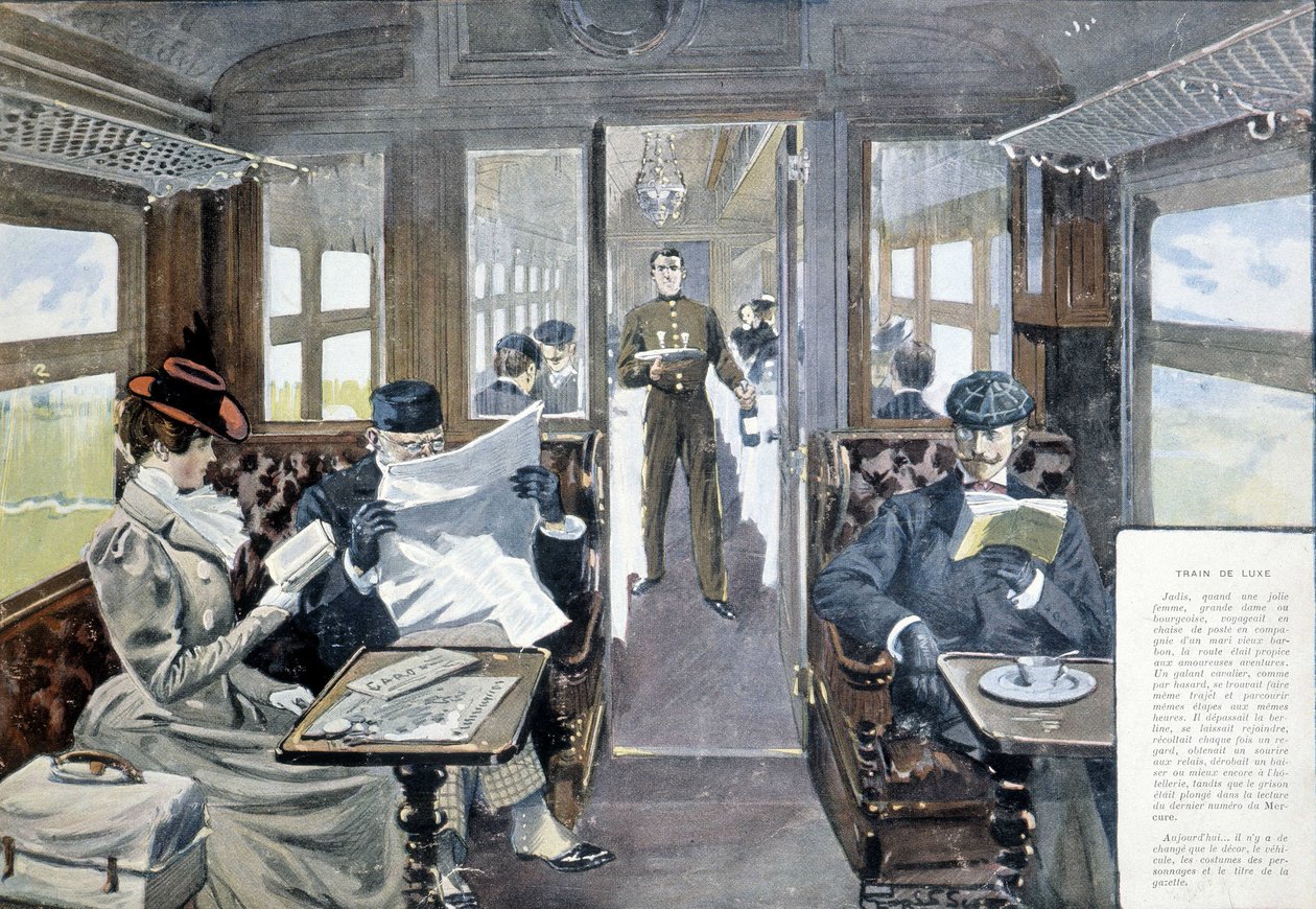 Wagon-restaurant de luxe, fin du XIXe siècle - French School