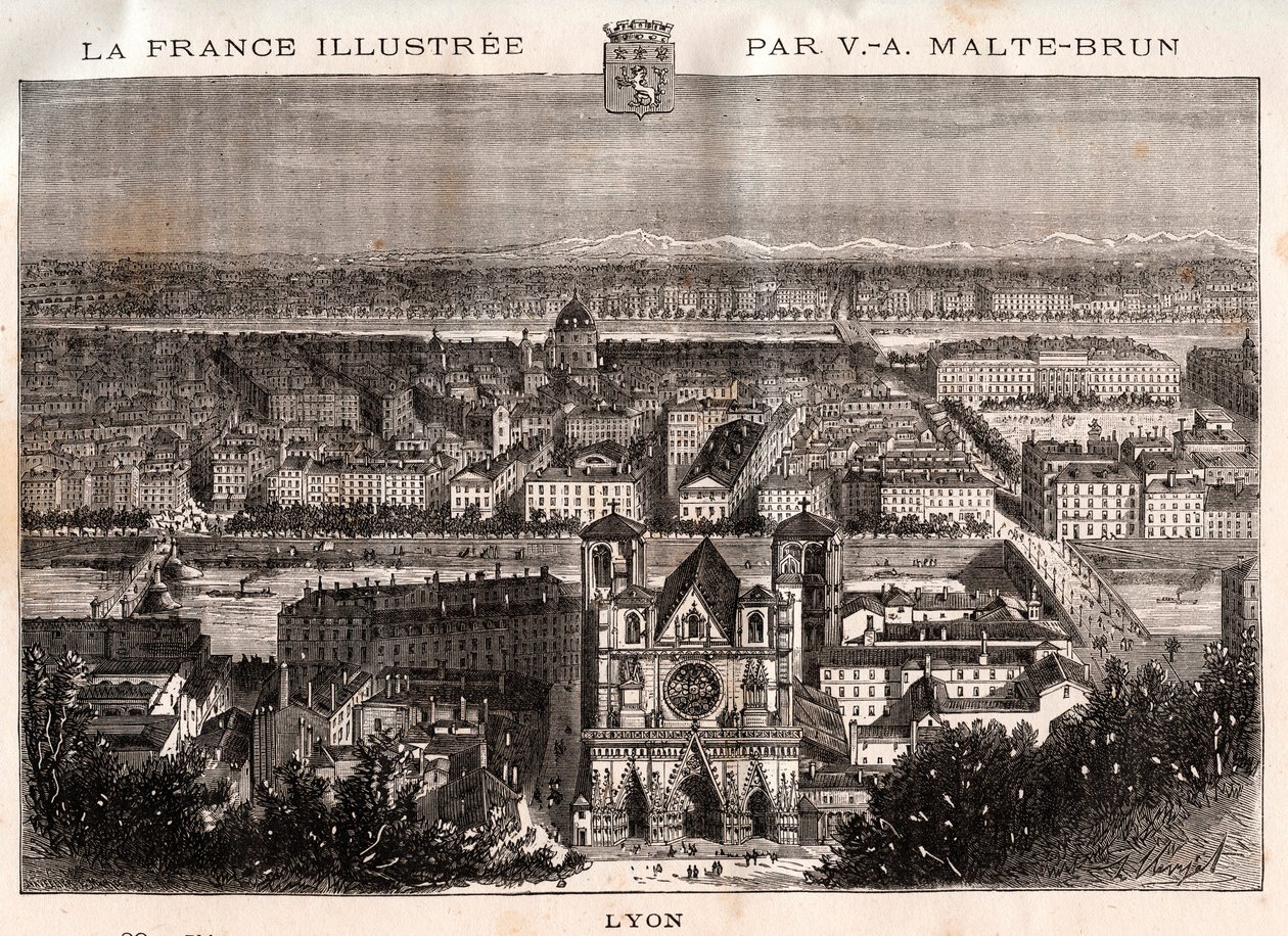 Lyon - gravure dans « La France illustrée : géographie, histoire, administration statistique » par V.A. Malt-Brown. 1884 - French School