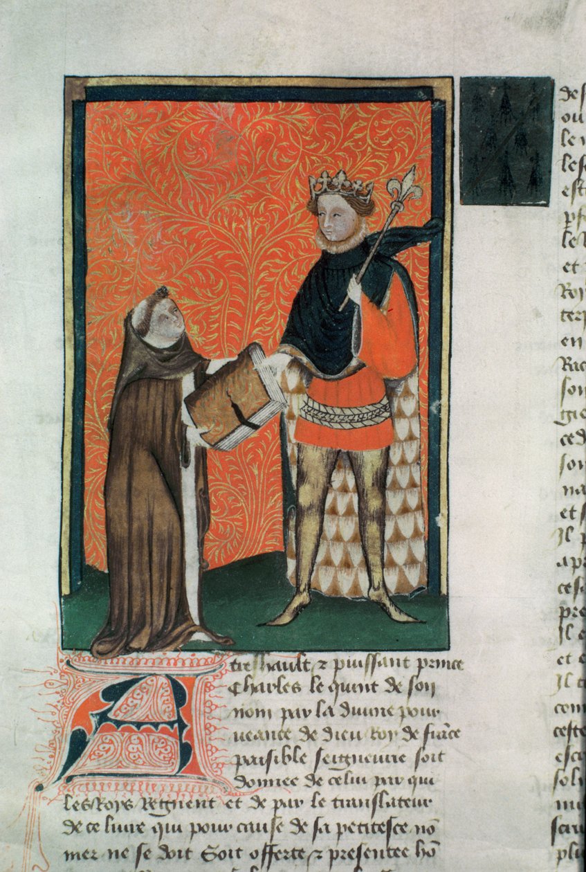Le traducteur Courbichon présentant le livre à Charles V - French School