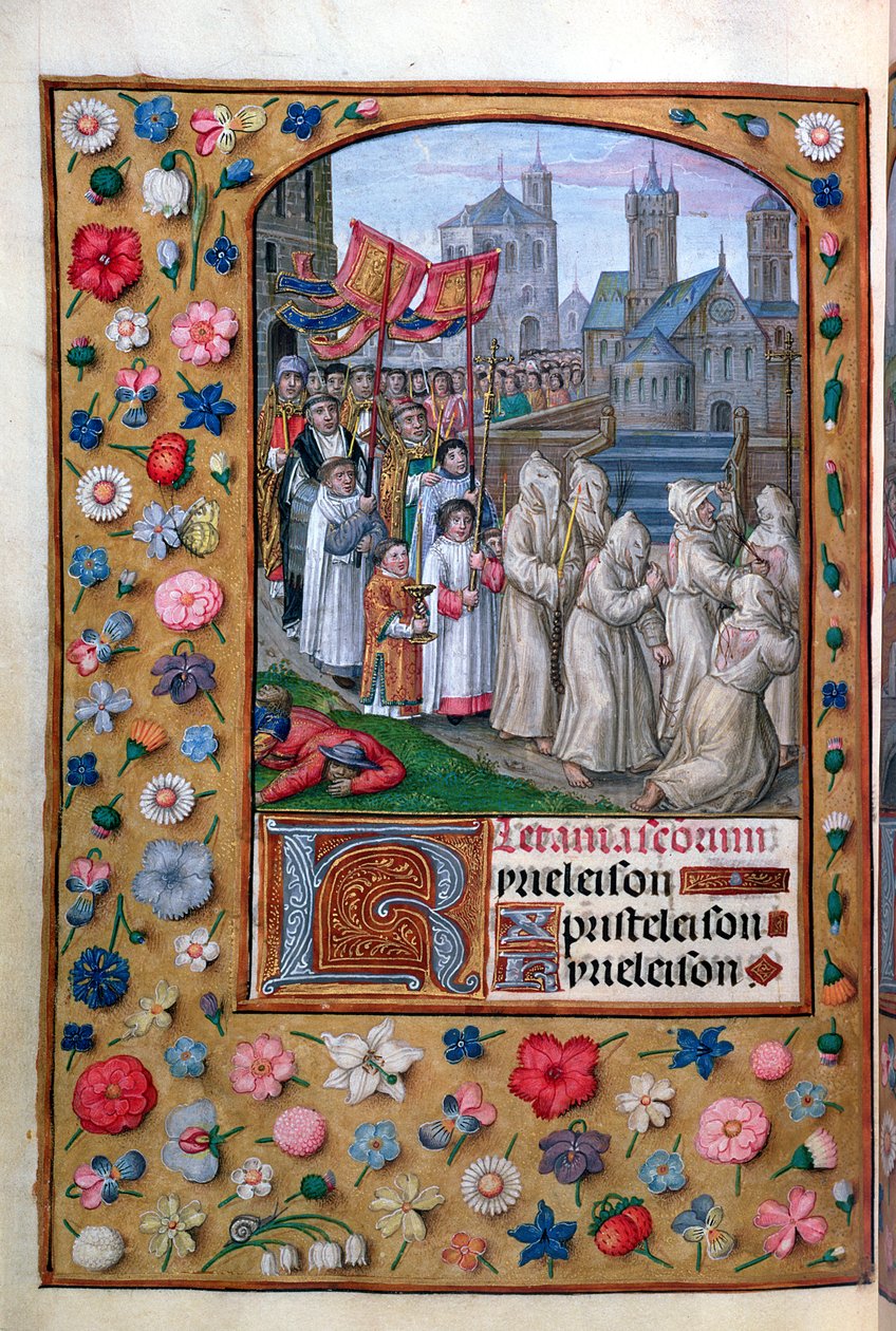 MS Vol. 137 f.136v La procession du pape Grégoire I (c.540-604) à travers Rome en 590, des litanies d