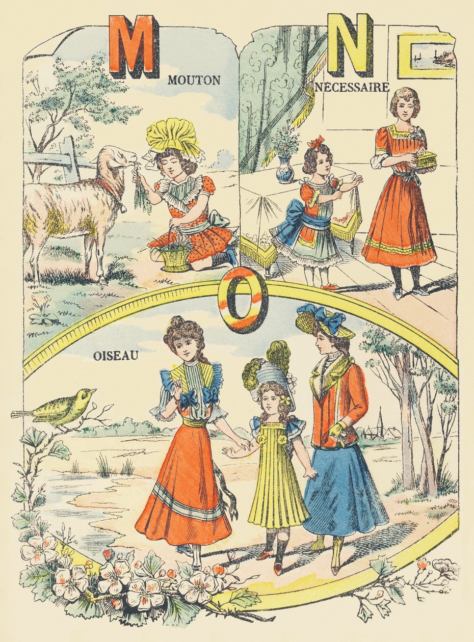 M N O: mouton, nécessaire, oiseau - French School