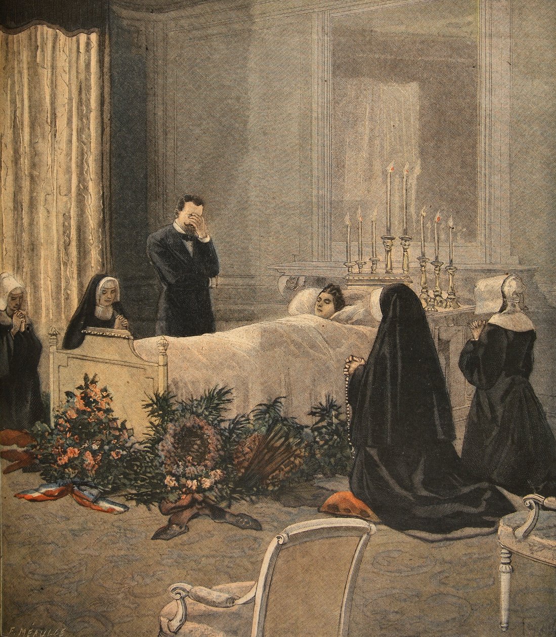 Madame Carnot sur son lit de mort, illustration du Petit Journal : Supplément illustré, 16 octobre 1898 - French School