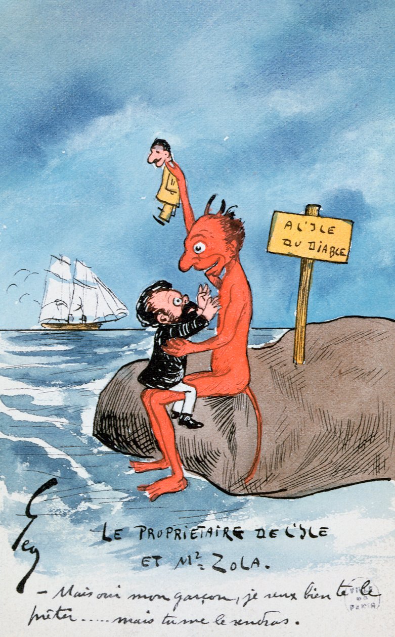 Mais oui, mon garçon, je veux bien te le prêter..., caricature représentant Zola et le Diable sur l