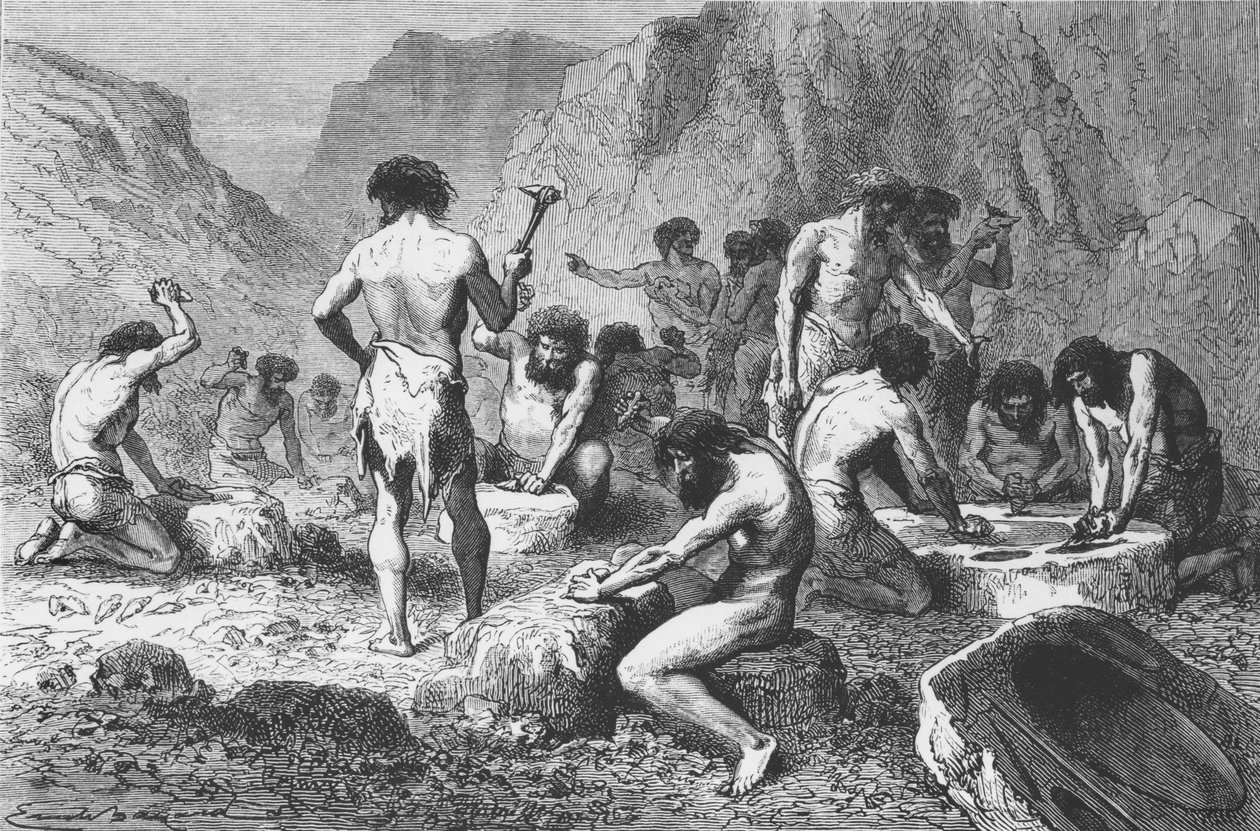 Fabrication et polissage du silex à Pressigny, illustration de L