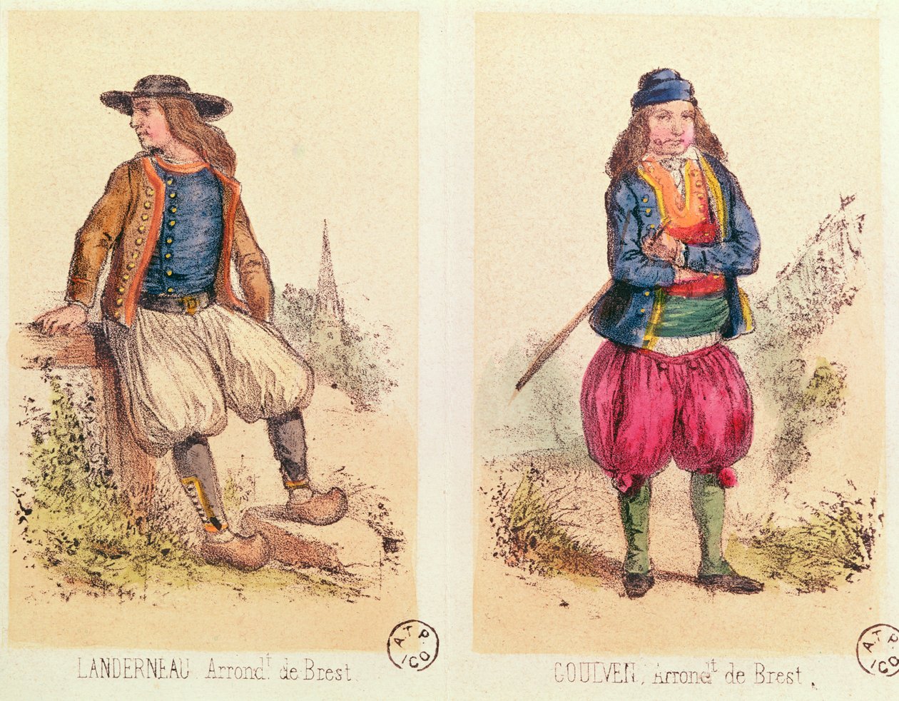 Costumes masculins de Landerneau et Goulven, de Les Costumes Bretons de Sorrieu - French School
