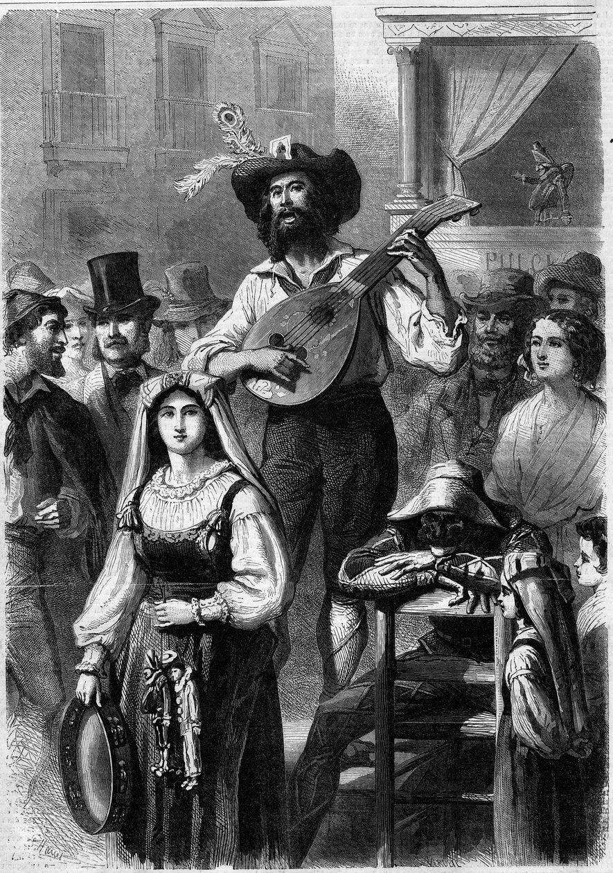 Joueur de mandoline dans une rue en Italie - French School