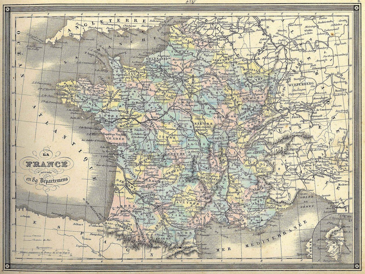 Carte de France - dans « Atlas universel » par Vuillemin, vers 1851 - French School