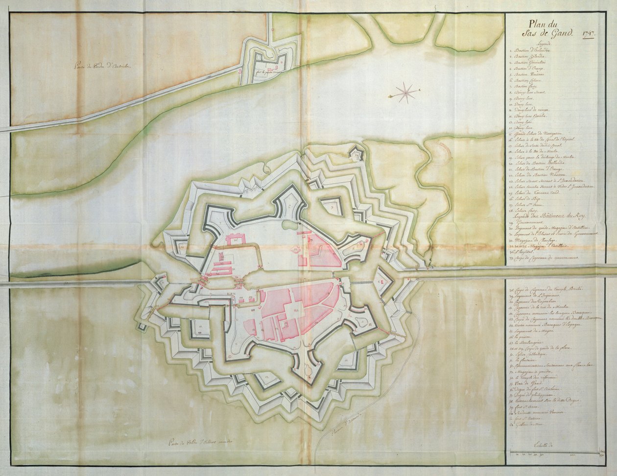 Carte de Sas van Gent, Pays-Bas, 1747 - French School