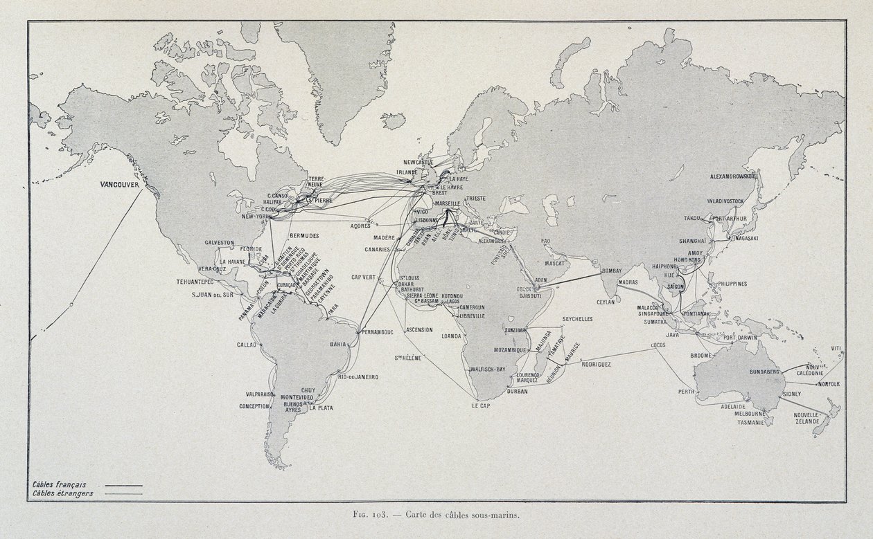 Carte des câbles sous-marins dans le monde - dans « À travers l
