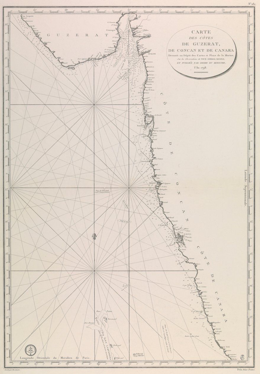 Carte de la côte du Gujarat - French School