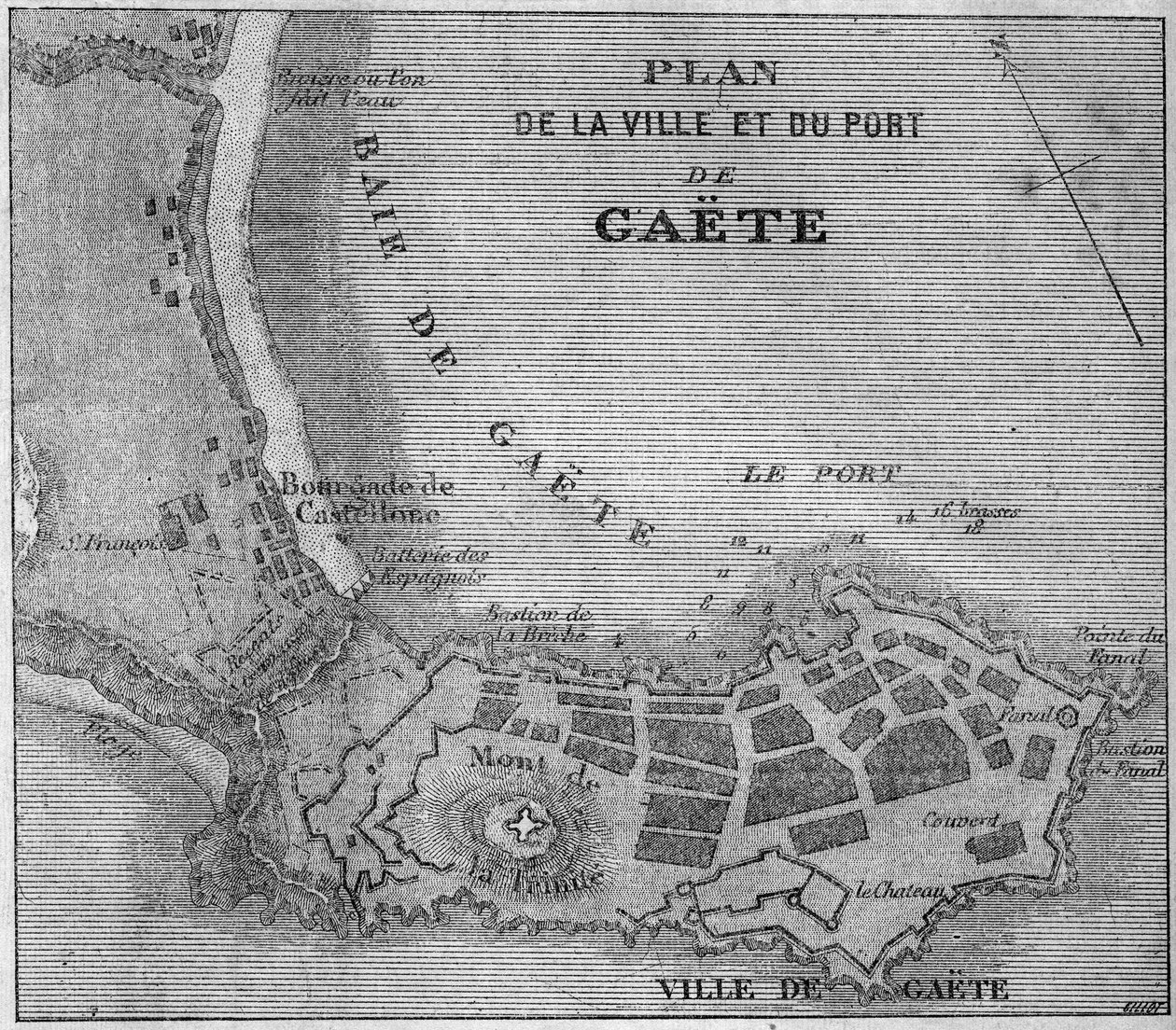 Carte de la ville et du port de Gaète (Gaeta), Italie - French School