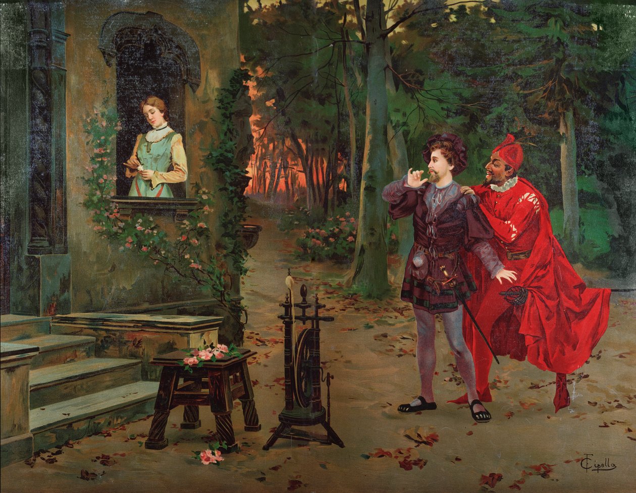 Marguerite, Faust et Méphisto Scène de Faust de Charles Gounod (1818-1893). vers 1900. - French School