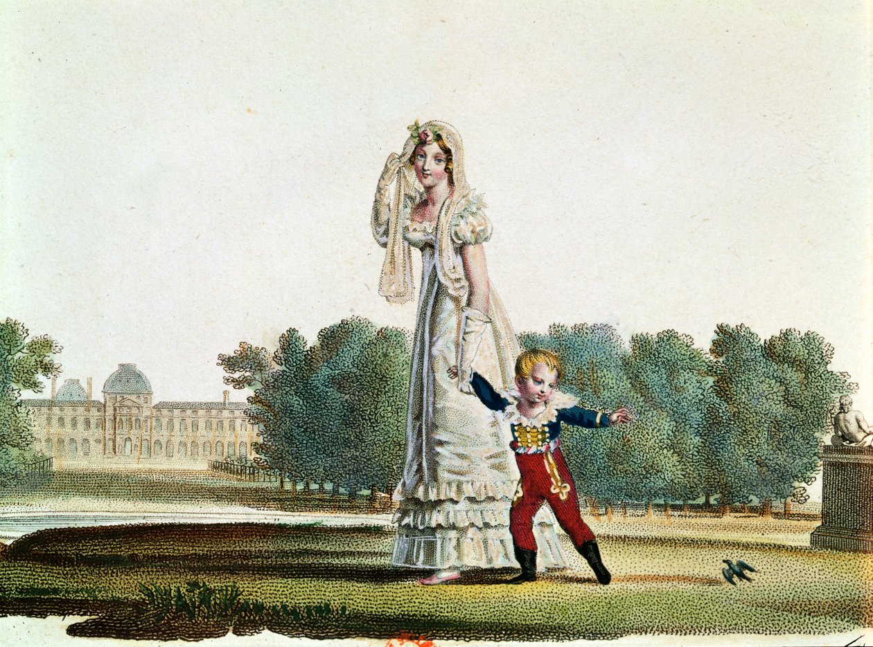 Marie Louise (1791-1847) et le Roi de Rome (1811-32) devant le palais des Tuileries - French School