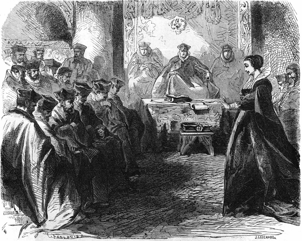 Marie Stuart (1542-1587) lors de son jugement en 1587. Dans « Histoire de la France », gravure du 19ème siècle. - French School