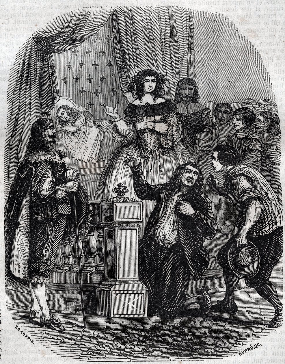 Marie de Médicis (1573-1642), reine de France et régente du royaume pour son fils, dormant dans son lit - Marie de Médicis, deuxième épouse du roi Henri IV de France, de la maison de Bourbon, régente pour son fils, La régente montrant son fils, Louis XIII  - French School