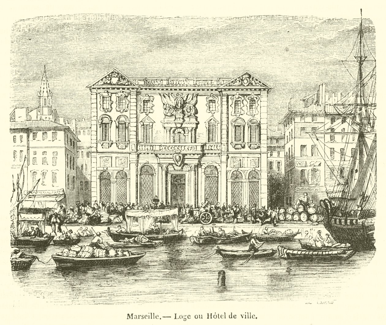 Marseille, Loge ou Hotel de ville (engraving) - French School