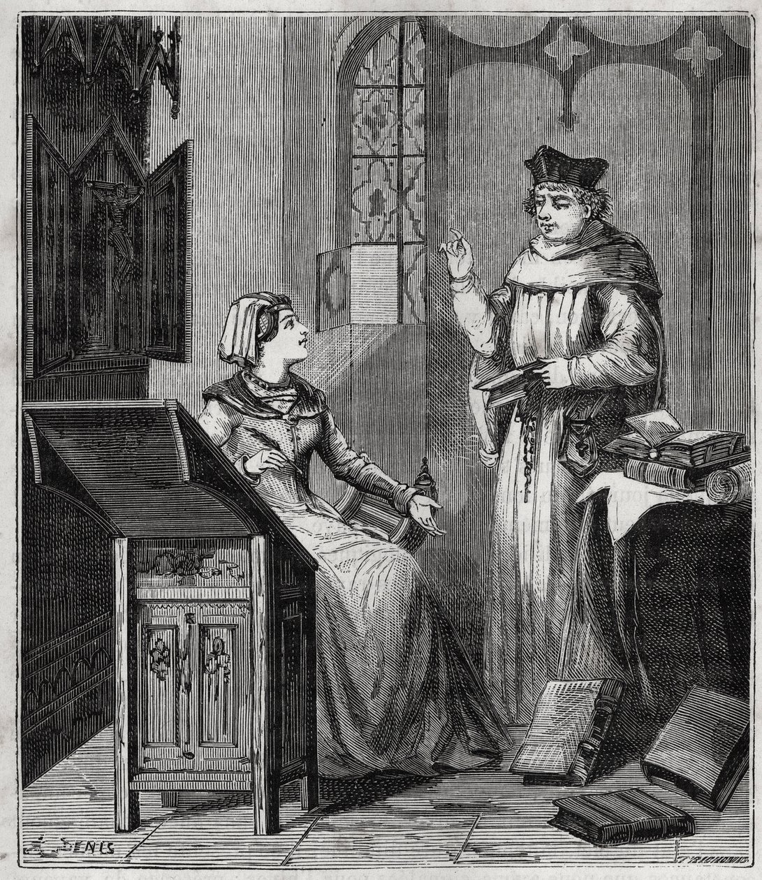 Matthieu Lansbert et sa nièce - Gravure dans « Les sciences à la portée de tous - physique et chimie » par Alexis Clerc - Fin 19e siècle - Collection privée - French School