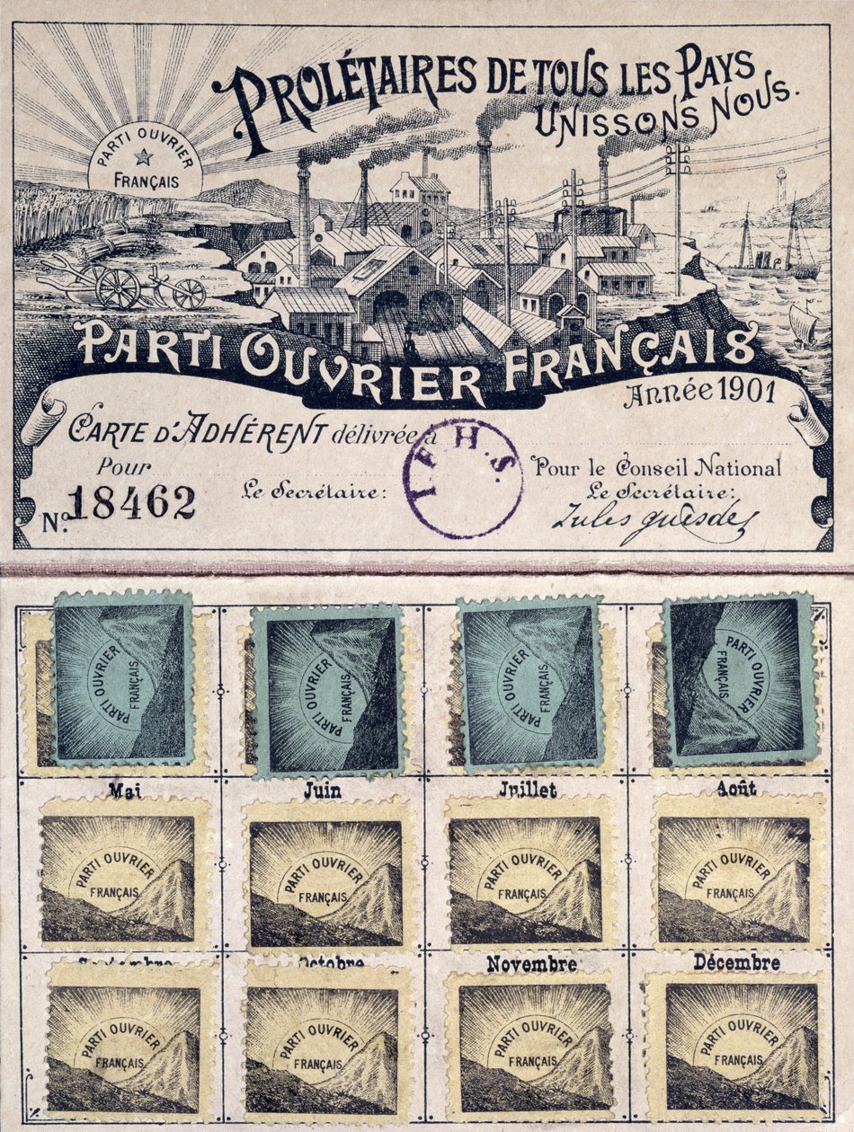Carte de membre du Parti Ouvrier Français sous la direction de Jules Guesde (1845-1922) 1901 - French School