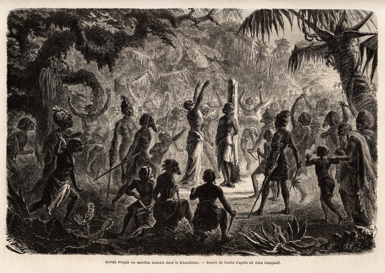Meriah Pujah ou sacrifice humain, Khondistan - French School