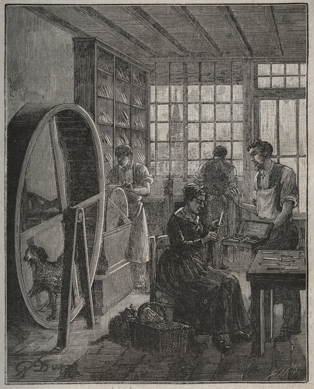 Métier et artisan : une coutellerie en province au XIXe siècle. Gravure de 1885 dans « Les arts et métiers illustrés » par Adolphe Bitard - French School